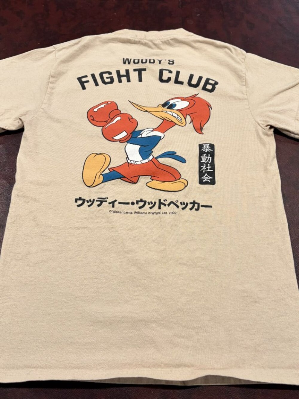 Beige Y2K Riot Society "Woody's Fight Club" graphic tee, size men's small